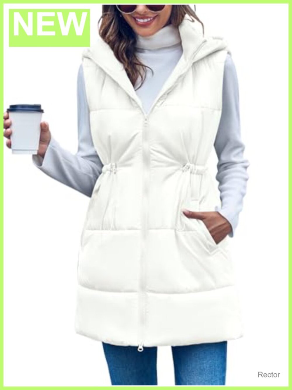 Womens Quilted Puffer Vest Hooded Sleeveless Long Zip Up Winter Coat